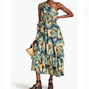 Ulla Johnson blue and beige tie-dye Auryn Dress - Size 10 (100% Silk, Worn Once)